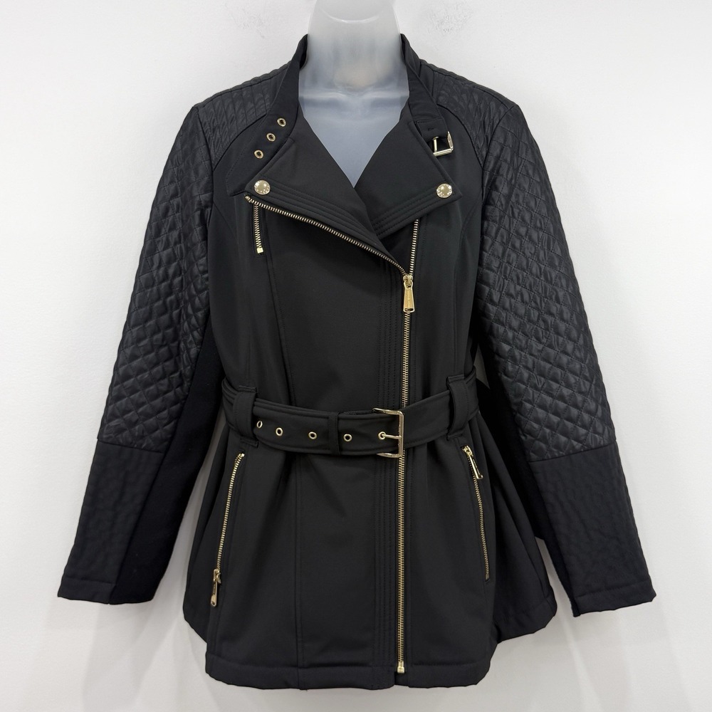 Michael Kors Moto Jacket PL Black Quilted Belted Utility Old Money Edgy Gorpcore